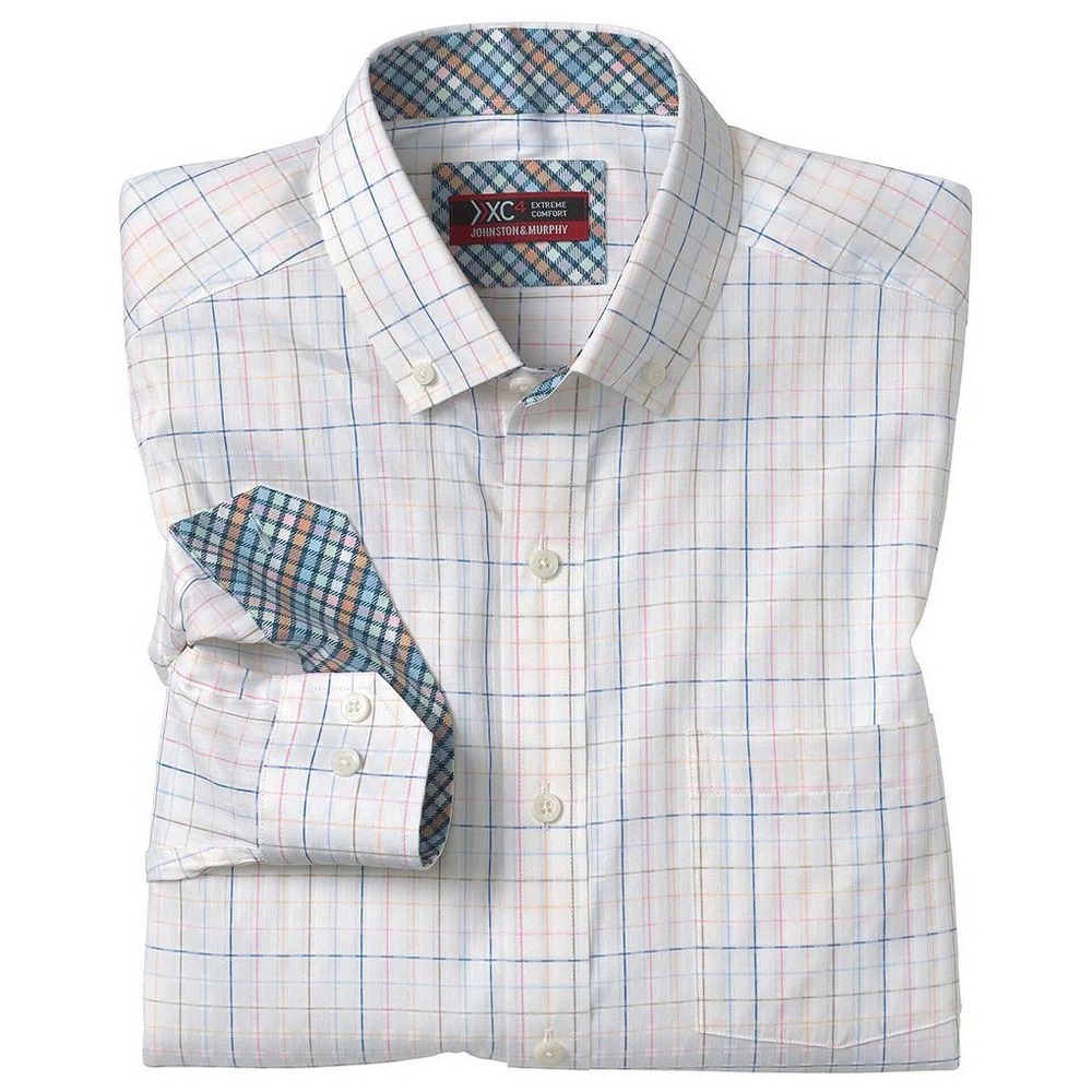 Johnston & Murphy White/Multi Windowpane Plaid XC4 Performance Shirt - XXL